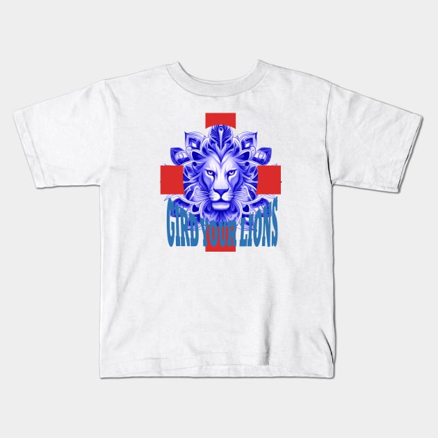 Gird Your Lions Fun Text English Idiom Blue Color Kids T-Shirt by taiche